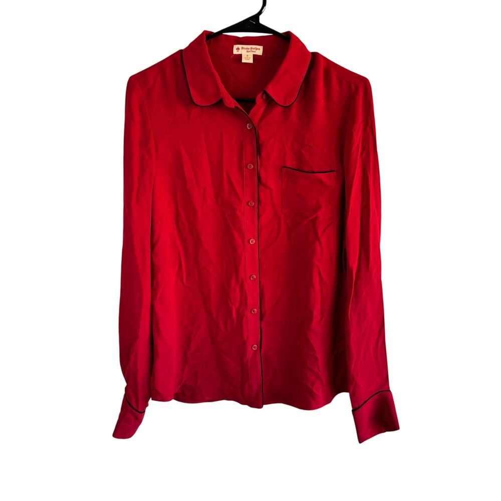 Brooks Brothers Womens Size 8 Red Long Sleeve Trimmed Blouse